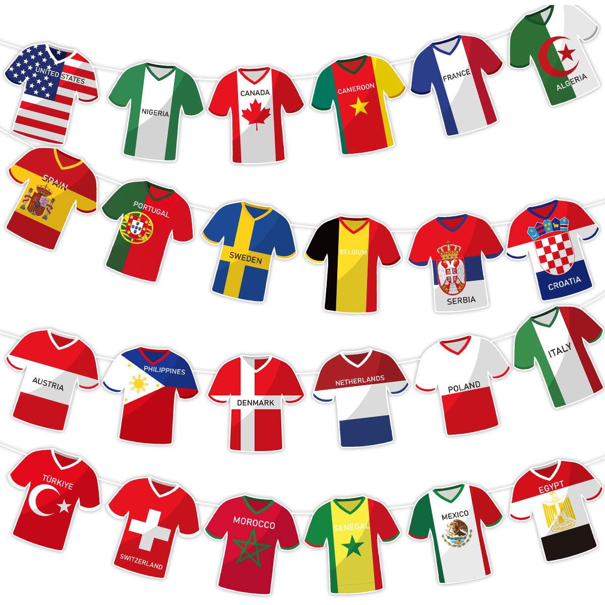 2026 World Cup Soccer Jersey Flag Bunting Banner 66ft/20m International Country String Flags Garland Merchandise for Sports Themed Party Events and Outdoor Celebrations Soccer Decorations for Fans