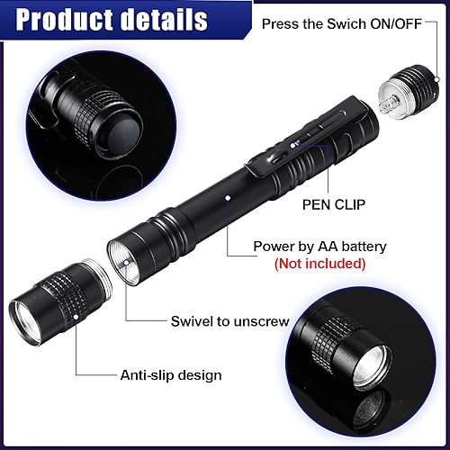 Miniatura 9 de Zhehao 30 linternas LED pequeñas con clip de aluminio táctico bolsillo linterna AAA funciona con pilas, mini linterna impermeable pequeña portátil