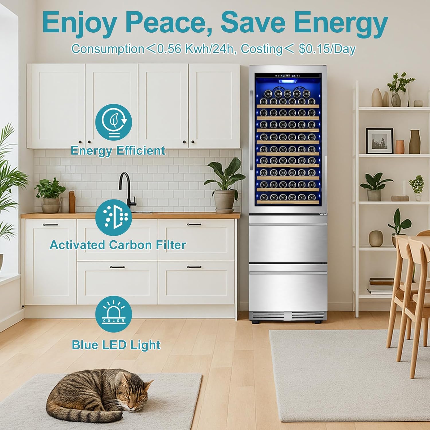 Tylza Wine and Beverage Refrigerator, 24'' Dual Zone Wine Fridge with Dual Drawers, Holds 160 Cans and 120 Bottles, Reversible Door, Built-In or Freestanding, Beverage Fridge for Home or Commercial