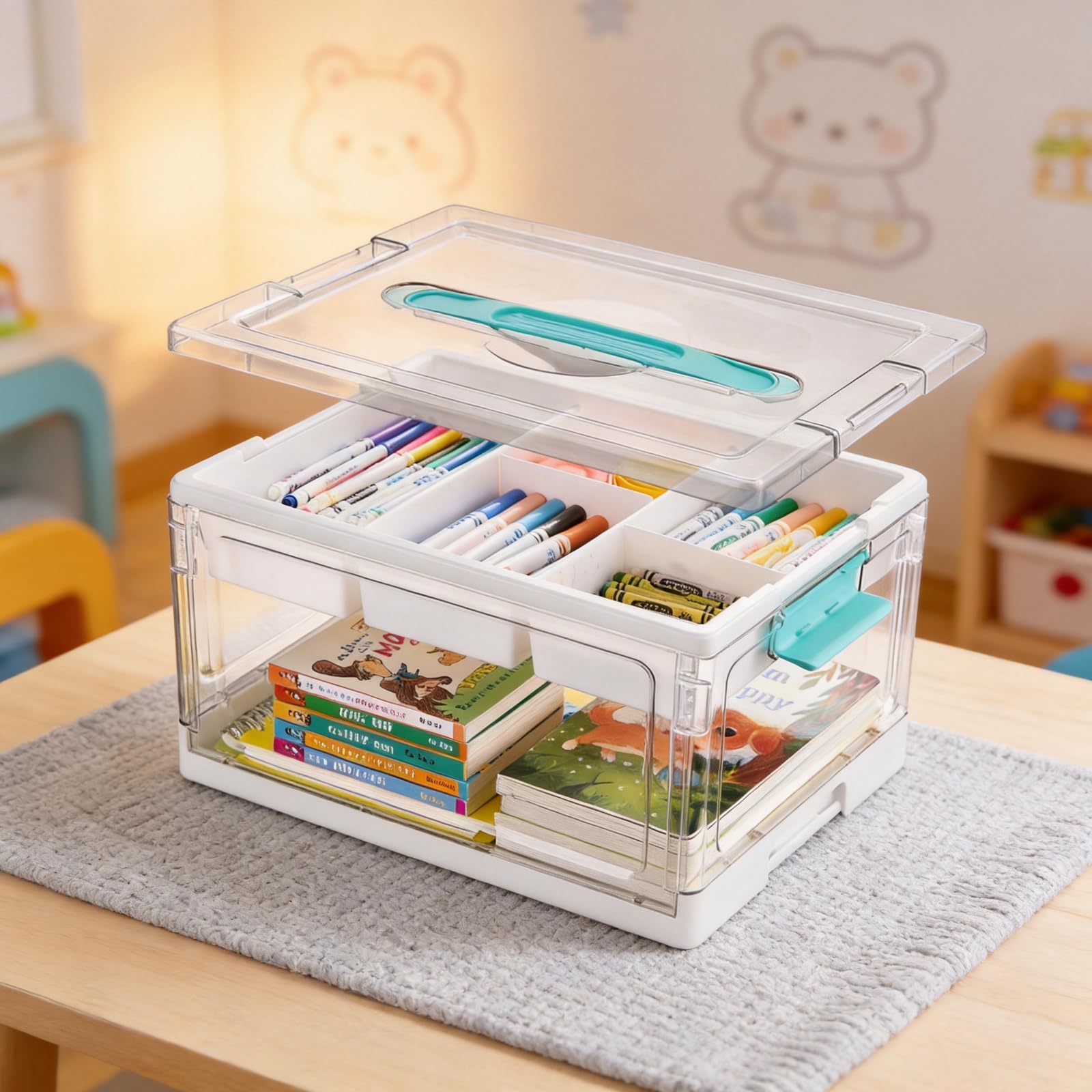 Good Clearness Bastelbox mit Fächern für Bücher und Zubehör, stapelbare Aufbewahrung für den Haushalt, Aufbewahrungsbox