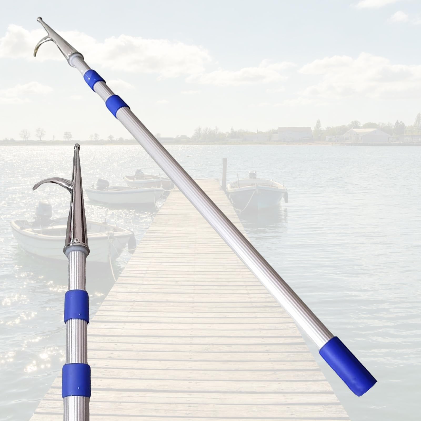 HTDRE Heavy Duty Push Pole for Boats - Telescopic Aluminum Floating Hook for Pushing and Pulling in Any Water Conditions