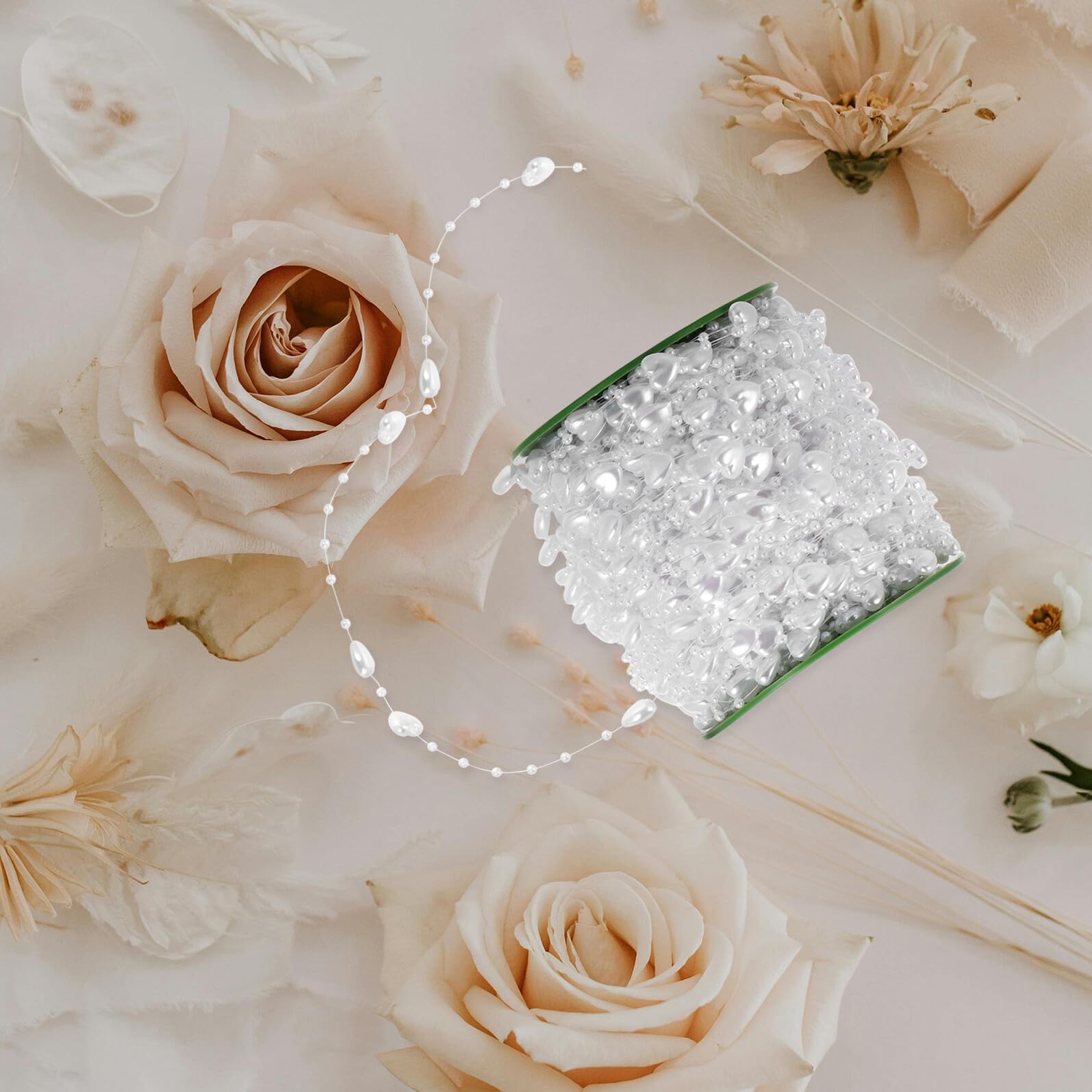 Guirnalda de Perlas Artificiales Abs Cuentas en Forma de Corazón, 60 Metros, para Decoración de Boda, Ramo y Fiesta, Adorno Liviano para Manualidades y Eventos Románticos