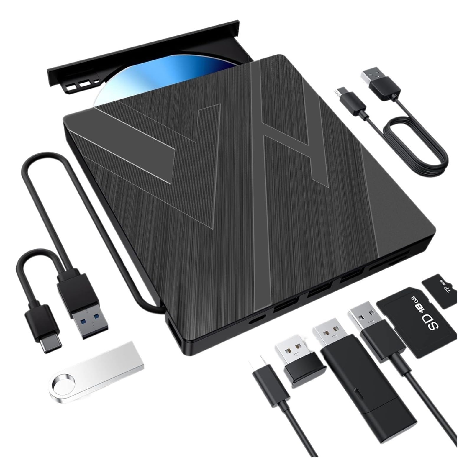 Unità Ottica Esterna Masterizzatore Dvd Espansione Computer Unità Ottica Multifunzione USB Doppia Interfaccia Facile Da Usare(7 ni 1)