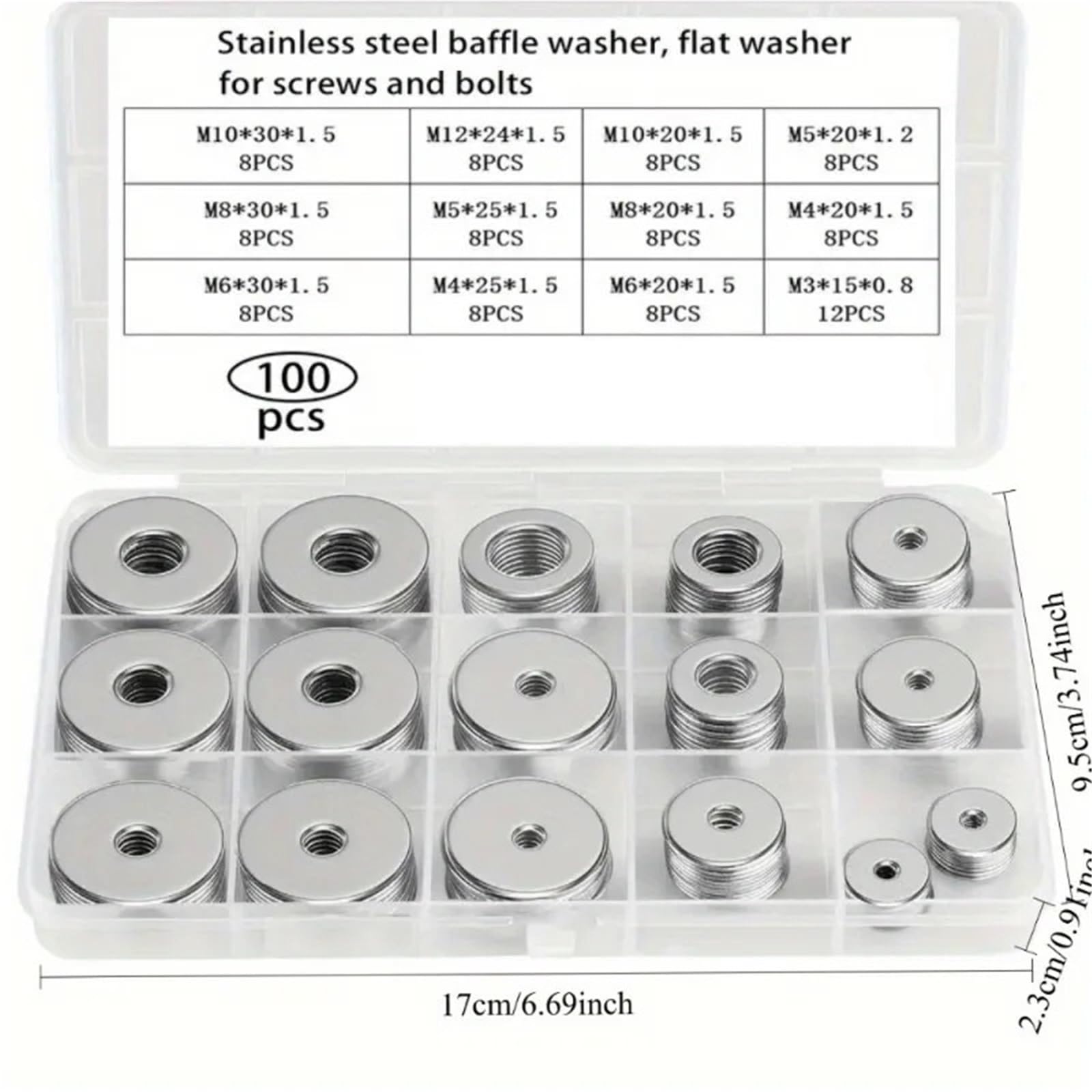 100/200 pièces rondelles de garde-boue en acier inoxydable plates for vis et boulons Kit métalliques 100 (12 tailles M3-M12) grand assortiment pour Vis et Boulons(100pcs)