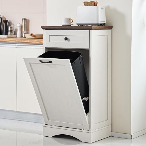 OUTGUAVA 13 Gallons Tilt Out Trash Can Cabinet, Antique White