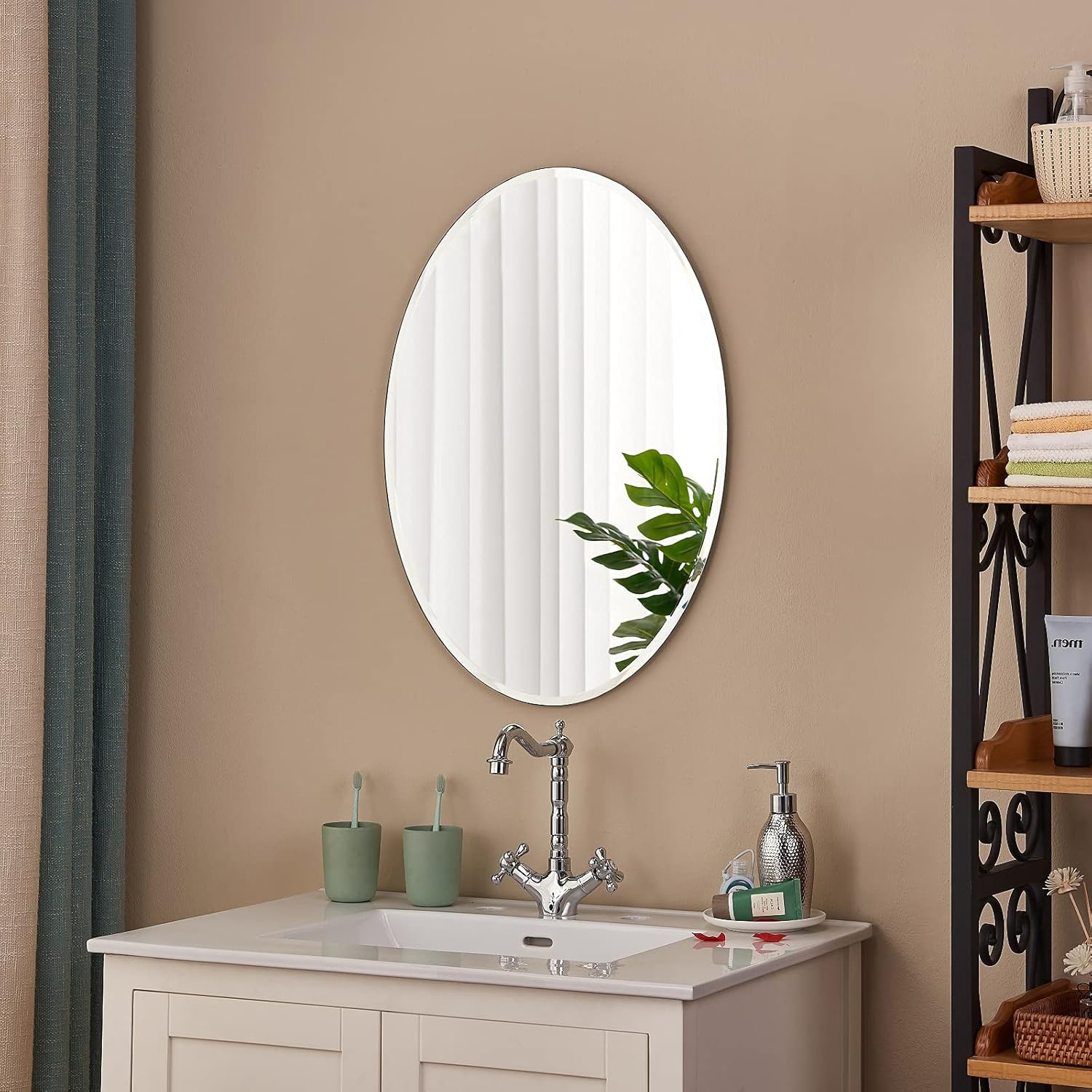 Villacola 24" x 36" Frameless Oval Mirror, Decorative Beveled Edge Bathroom Mirror for Wall in Entryway, Washroom, Living Room and More : Everything Else