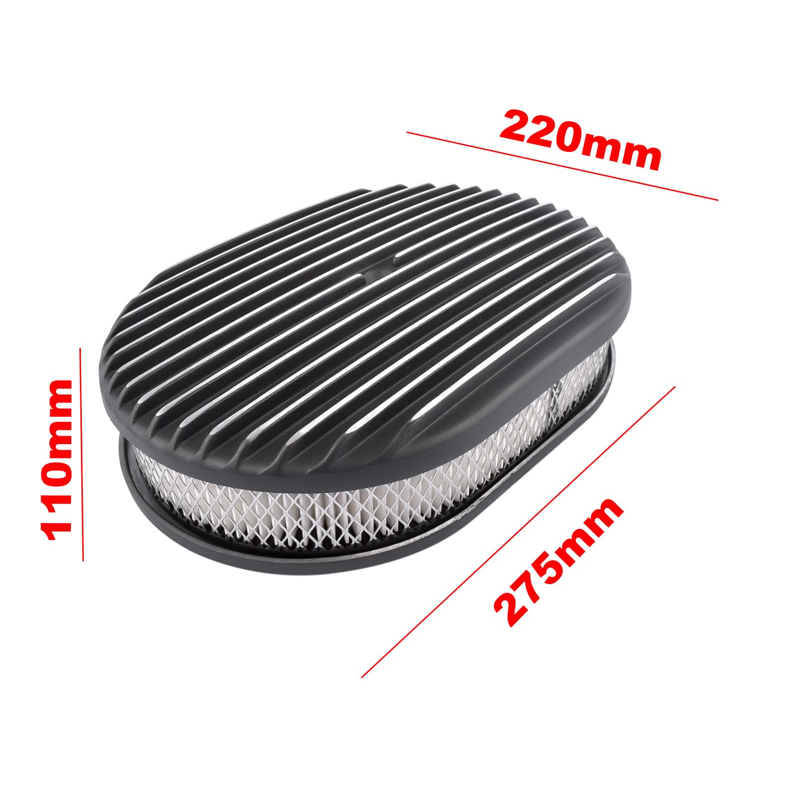 Filtro de aire ovalado de 12 pulgadas de aluminio negro de repuesto para carburadores de 5-1/8 pulgadas