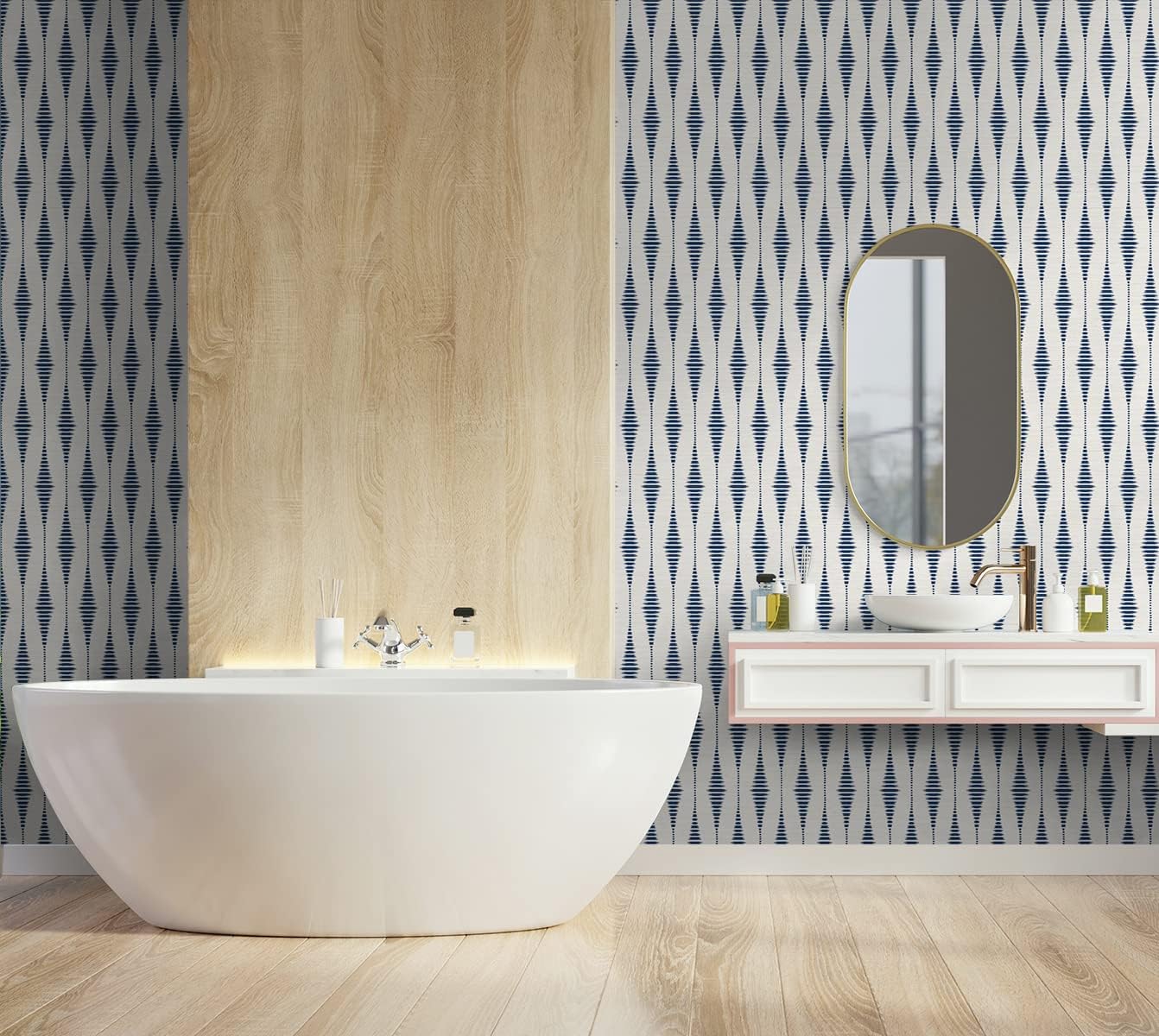 NextWall Striped Ikat Peel and Stick Wallpaper (Navy Blue & Linen)