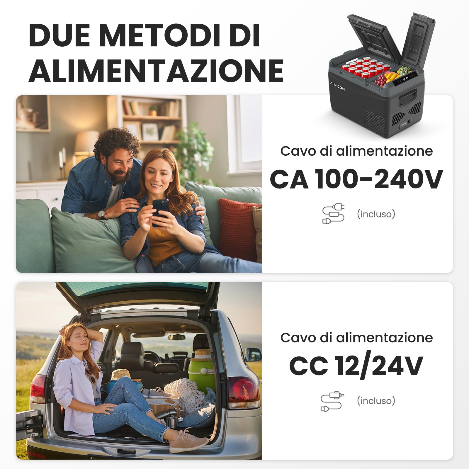 Alpicool KLS38 Frigo per Auto 31L con APP, 2026 Doppia Zona Frigorifero Portatile Elettrico 12/24V DC 100~240 V AC,Frigo Portatile per Camion Viaggio Picnic,-20℃-20 ℃,con Scomparto Ghiaccio,Nera