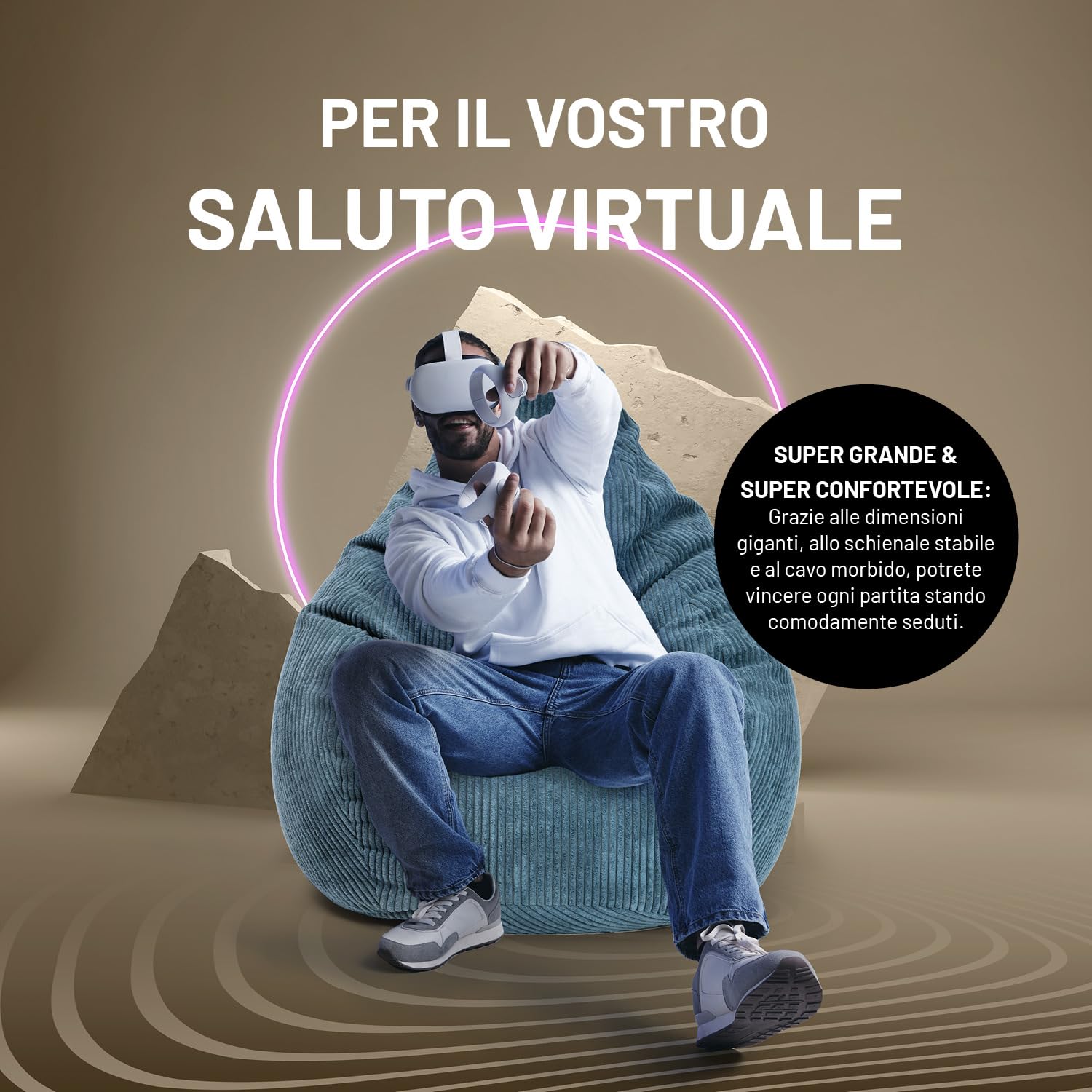 Lumaland Poltrona da gioco XXL in velluto a coste | Poltrona da gioco per adulti e adolescenti | Confortevole Bean Bag 135 x 100 cm [blu scuro]