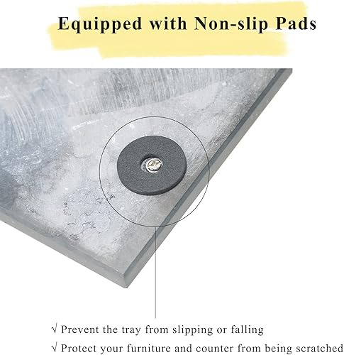 Miniatura 10 de MAOPINER Bandeja decorativa de piedra de mármol con asas de metal de color cobre, bandeja de joyería hecha a mano, bandeja de joyería para