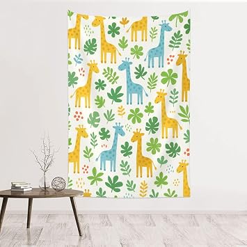 ZEYARUIBO Cute Blue and Yellow Giraffe, Leaves Tapestry Decor Dorm Bedroom Living Room Hanging 60x40 In