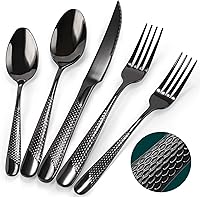 Vista 1 de Juego de Cubiertos, Juego de Cubiertos Negros Martillados de 30 Piezas para 6, Juego de Cubiertos de Acero Inoxidable Pulido Espejo para Hogar