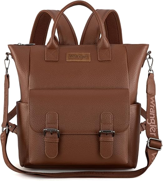 Montana West Wrangler Womens Convertible Backpack Purse Anti-Theft Brown Backpack with Adjustable Crossbody Shoulder Strap for Work Travel