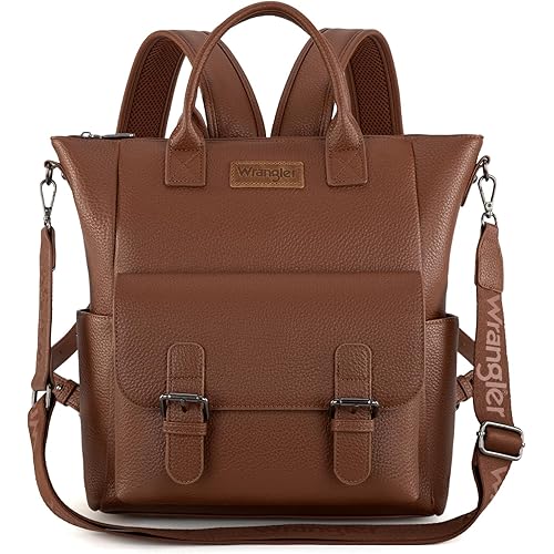 Montana West Wrangler Womens Convertible Backpack Purse Anti-Theft Brown Backpack with Adjustable Crossbody Shoulder Strap for Work Travel WG175-9110BR