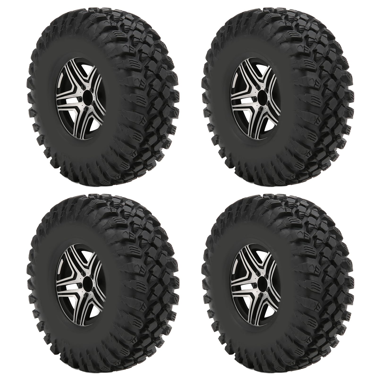 HUIOP Gumowe Opony Samochodowe RC Czarna Piasta Koła ze Stopu Aluminium, Długotrwała odporność na Zużycie, 4 szt. Dla Właścicieli Samochodów SCX10 RR10 WRAITH 90048 1/10 RC