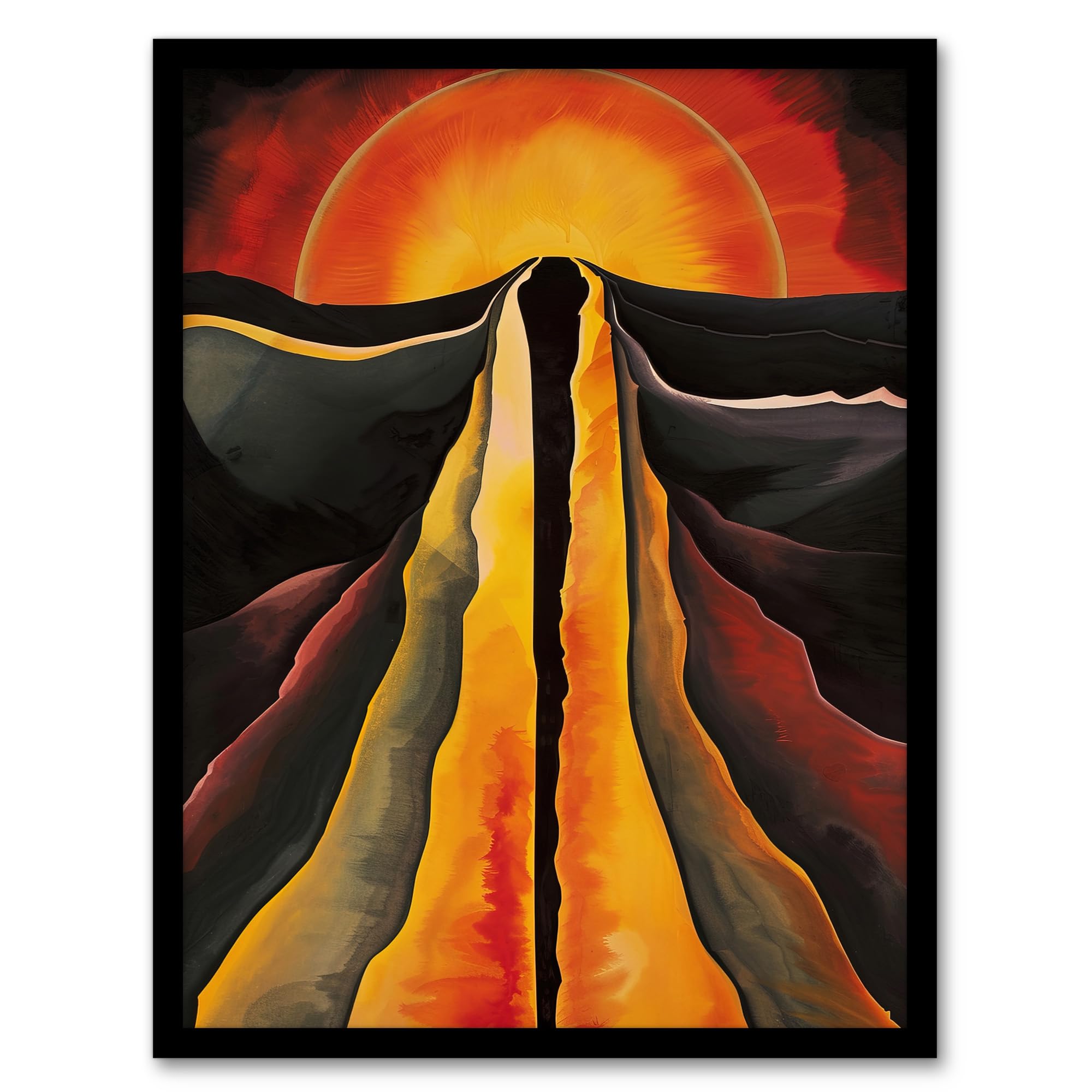 Artery8 Abstract Sunset Painting Fire Landscape Space Living Room Artwork Framed Wall Art Print 18X24 Inch
