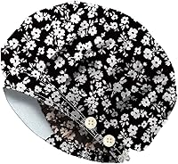 Vista 10 de Bouffant - Gorros de algodón para enfermera, con botón y banda para el sudor, gorras de trabajo quirúrgicas ajustables