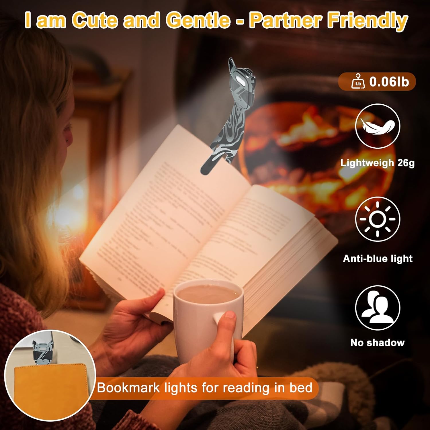 MILA&LOUIS Rechargeable Book Lights for Reading at Night Portable Bookmark & Clip On USB Booklight for Readers in Bed Dimmable Brightness Small Cute LED Bedside Reading Lamp for Travel (Quicksand)