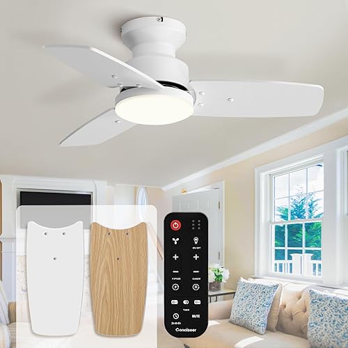 Miniatura 20 de Modernos ventiladores de techo de 42 pulgadas con luces y control remoto, dormitorio, sala de estar, oficina, montaje empotrado, 18 W, 3CCT