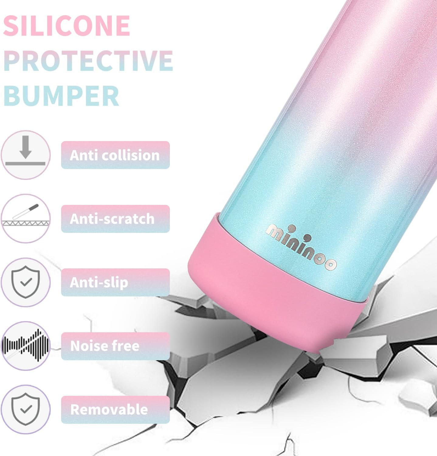 mininoo Kids Water Bottle for School, 16oz Stainless Steel Insulated Water Bottle Kids with Straw Lid for Girls, Boys
