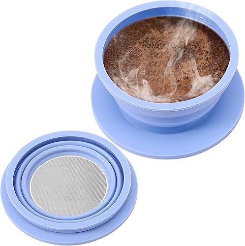 Miniatura 16 de Cafetera Plegable de Viaje Pour Over para Acampar, Gotero de Café Plegable de Silicona Sin Papel Pour Over con Filtro de Café de Metal, Colador de