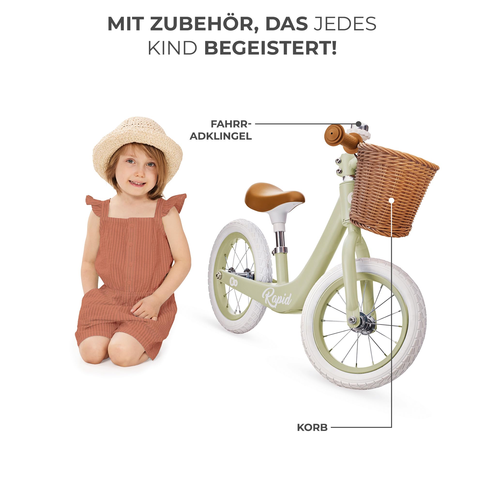 Kinderkraft RAPID2 Laufrad aus Metall, Fahrrad ohne Pedal, Fahrrad, Verstellbarer Sitz, Retro-Stil, für Kinder von 2 Jahren bis 35 kg