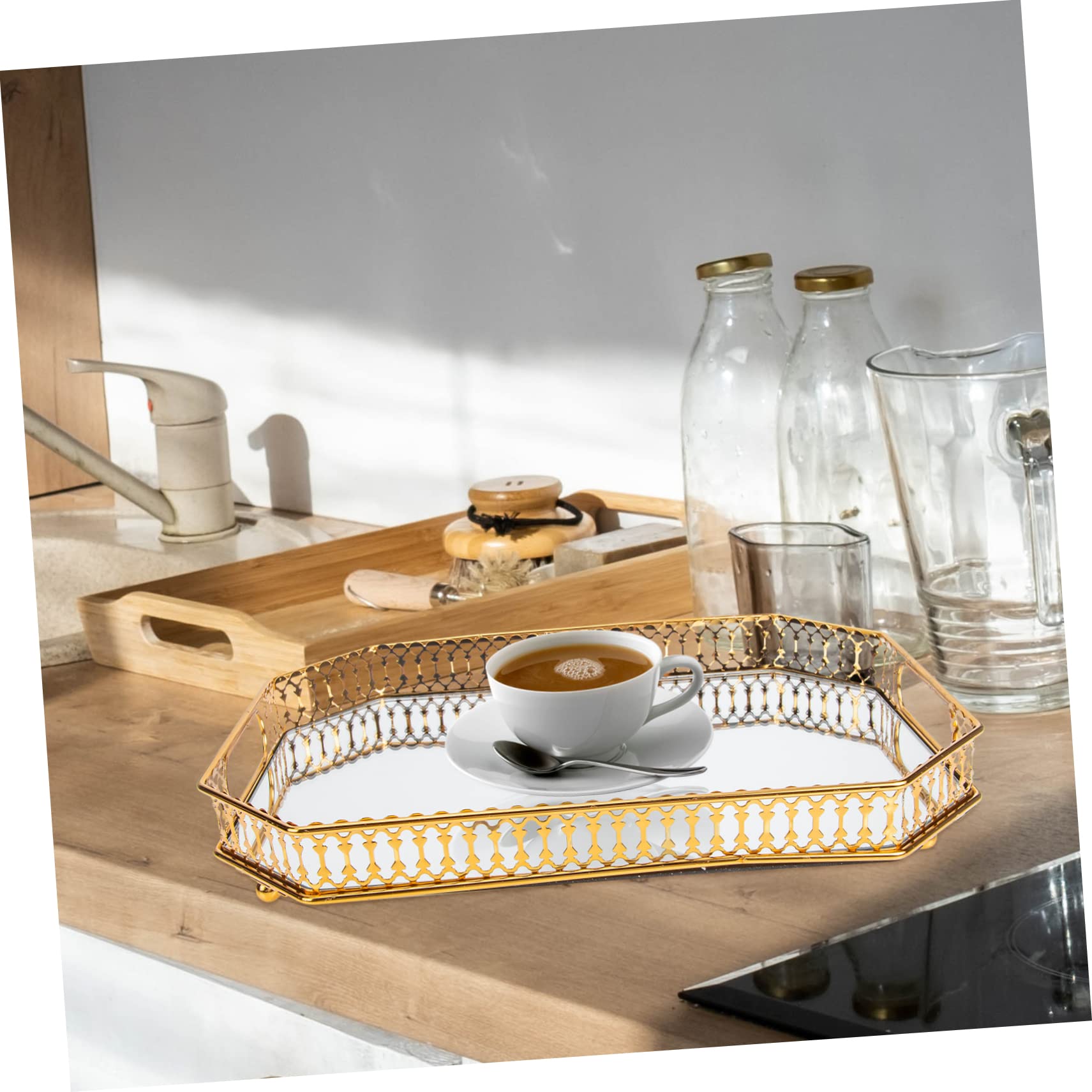 Plateau de Rangement pour Articles Divers en Métal et Verre