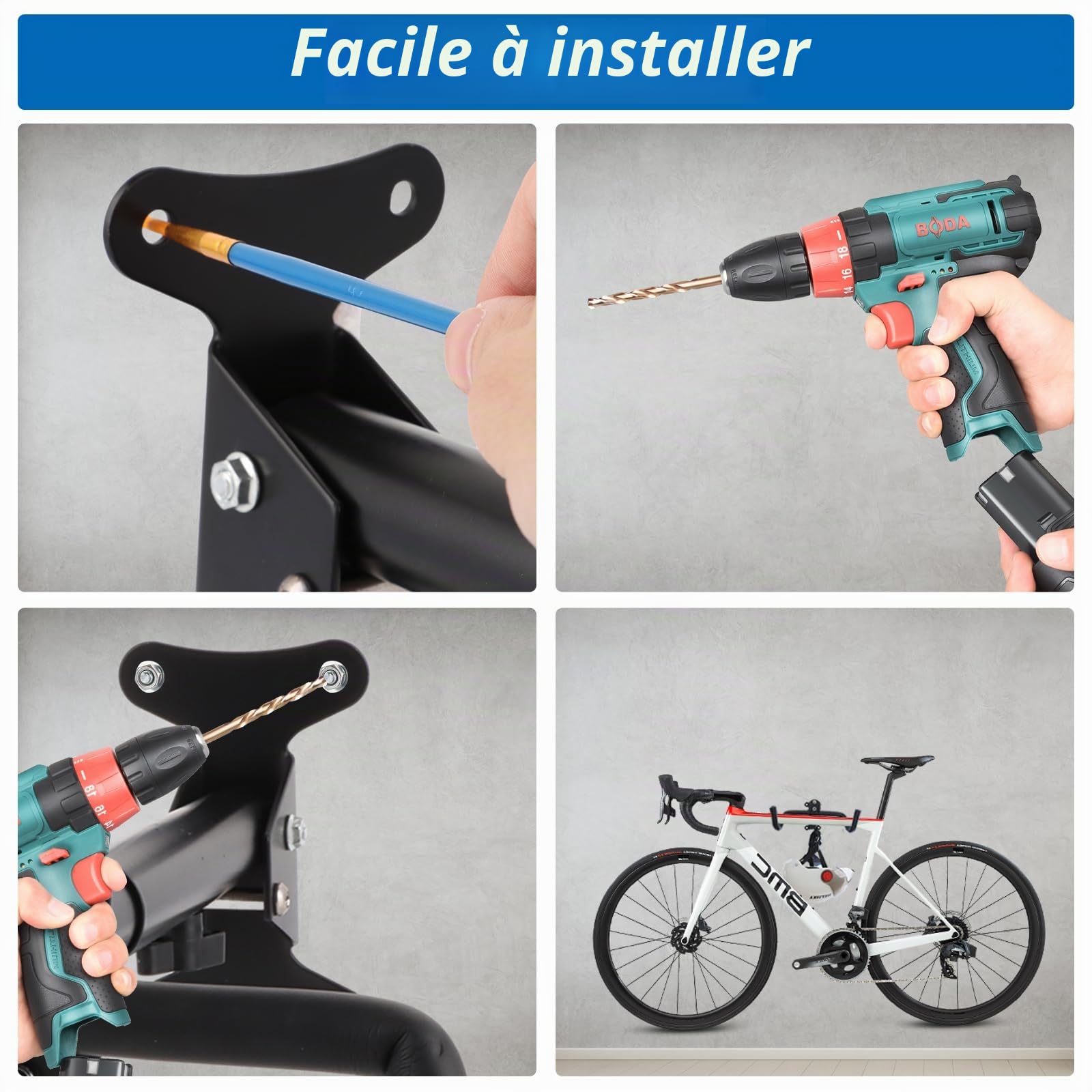 Support Mural pour Vélo Pliable et Rembourré, Porte-Vélos Mural 2 Pièces pour Garage VTT