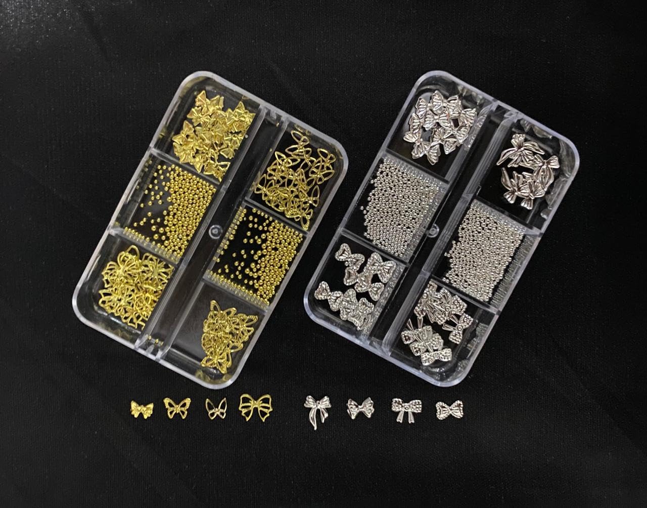 NPAH 2PC Set Gold Silver Bow Nail Charm 12 Styles Bowknot Nail Bows Glitter Acrylic Pearls Kawaii Valentines Wedding Prom Decoration for Women Girls Phone Case Scrapbook Envelope Cards Making