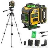 Laser Level with Tripod, Alloyman 4x360° Self Leveling Laser Level, Green Line Laser 4D Laser Leveler Tool with 2Pcs Lithium Batteries for Picture Hanging, Tile, Home Renovation, Indoor