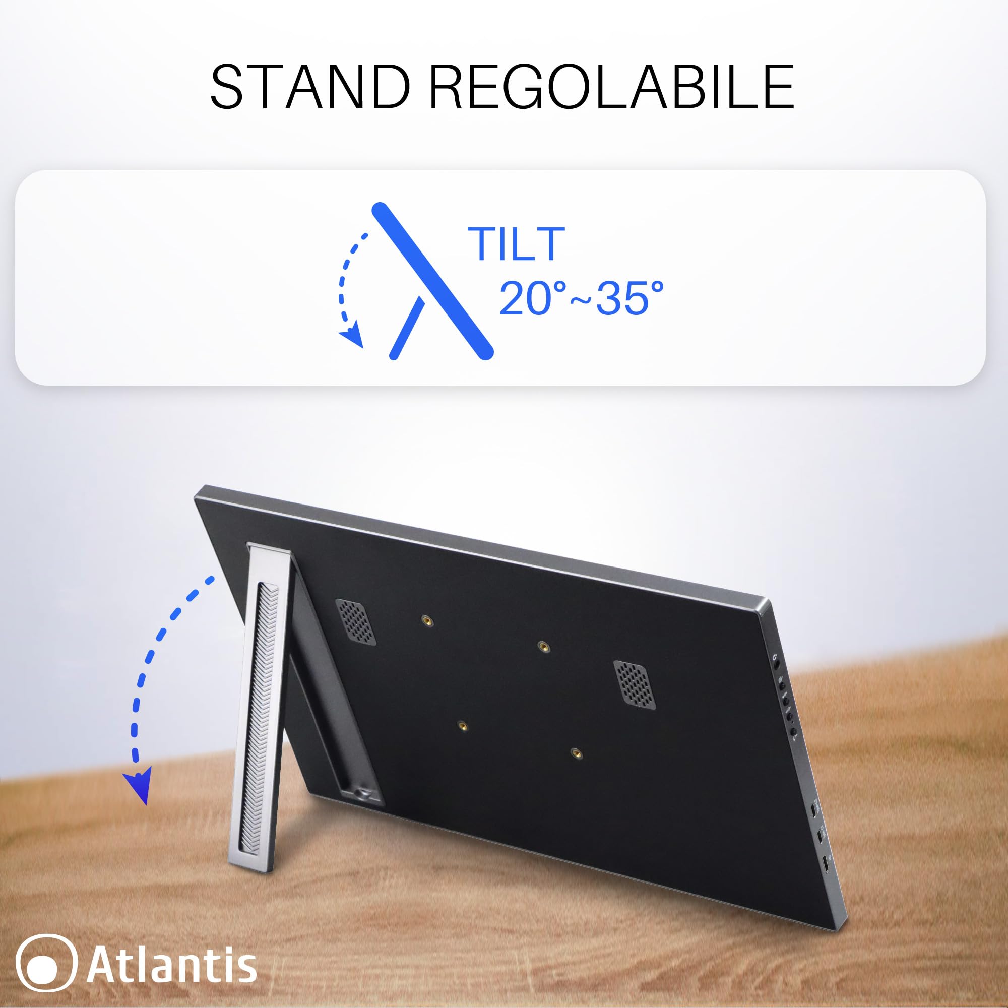 Atlantis Monitor Portatile TouchScreen 16” IPS Full HD HDMI/USB-C, inf 1 kg | Speaker 2x1W, inclinazione regolabile, Pivot, per notebook e console, cavi inclusi, cod. A05-P156LPT