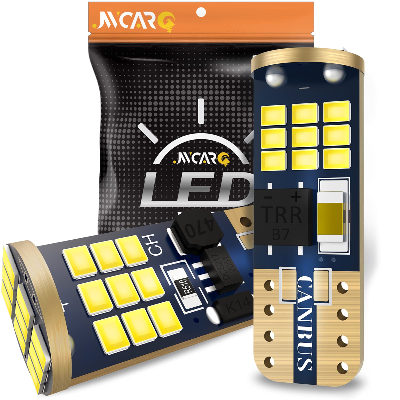 194 LED Backup Light Bulbs, JWCARO High Power 2016-27-SMD Chipsets, Error Free T10 2825 168 W5W for Trunk Lights Reverse Lights, 6000K Xenon White, Pack of 2