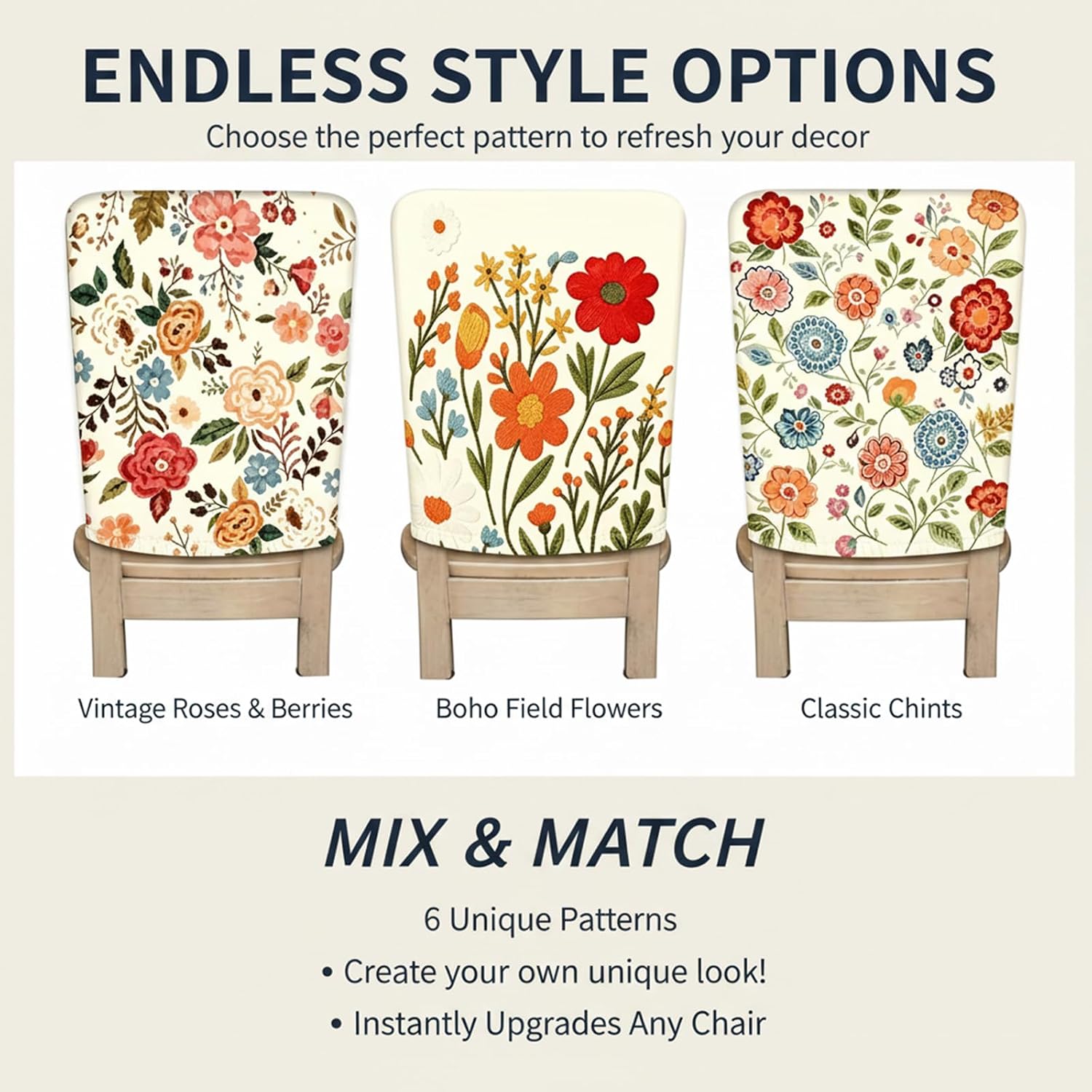 Multicolors Floral Chair Covers Set with Elastic of 6-Dining Room Chair Back Covers, Refreshing Plant Style Removable Chair Protectors, Idealfor Dining Room, Kitchen, Party