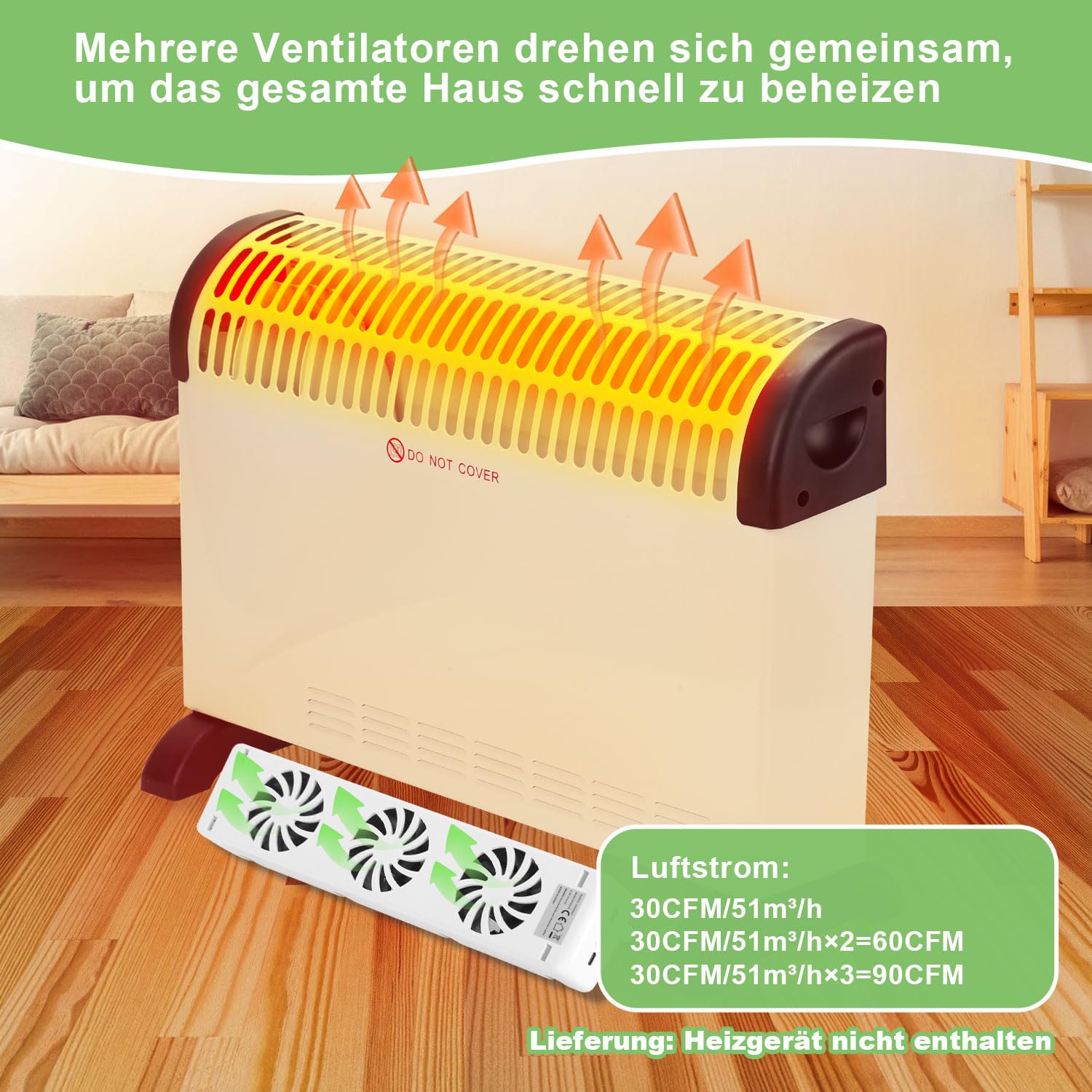 Wentylator grzewczy, 1 sztuka, wentylator do ogrzewania i grzejników, oszczędność energii i kosztów ogrzewania, przepływ powietrza: 30 CFM/51 m³/h