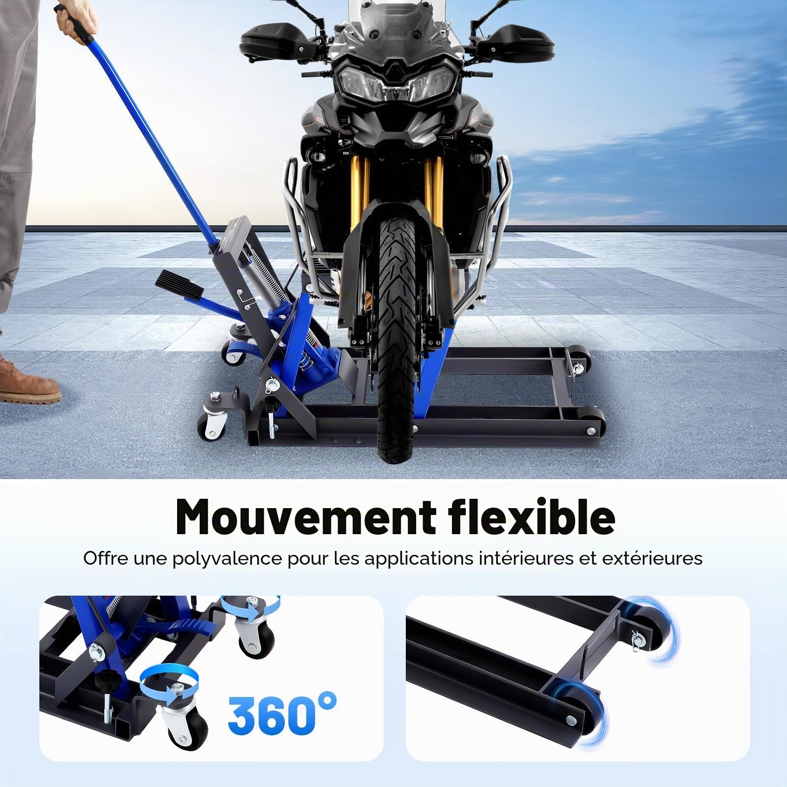 Cric hydraulique pour moto - 680 kg - Charge maximale : 680 kg - Pont élévateur de moto - Support de montage pour moto - Support de montage pour garage