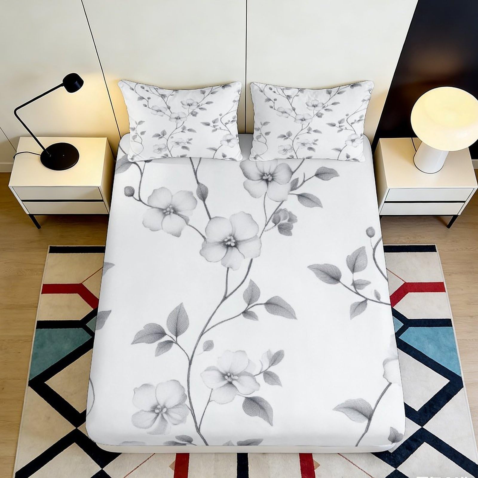 3D Printed Botanical Floral Fitted Sheet Microfiber Soft Breathable Monochrome Leaf Mattress Cover Bedroom Decor 90x200x25cm