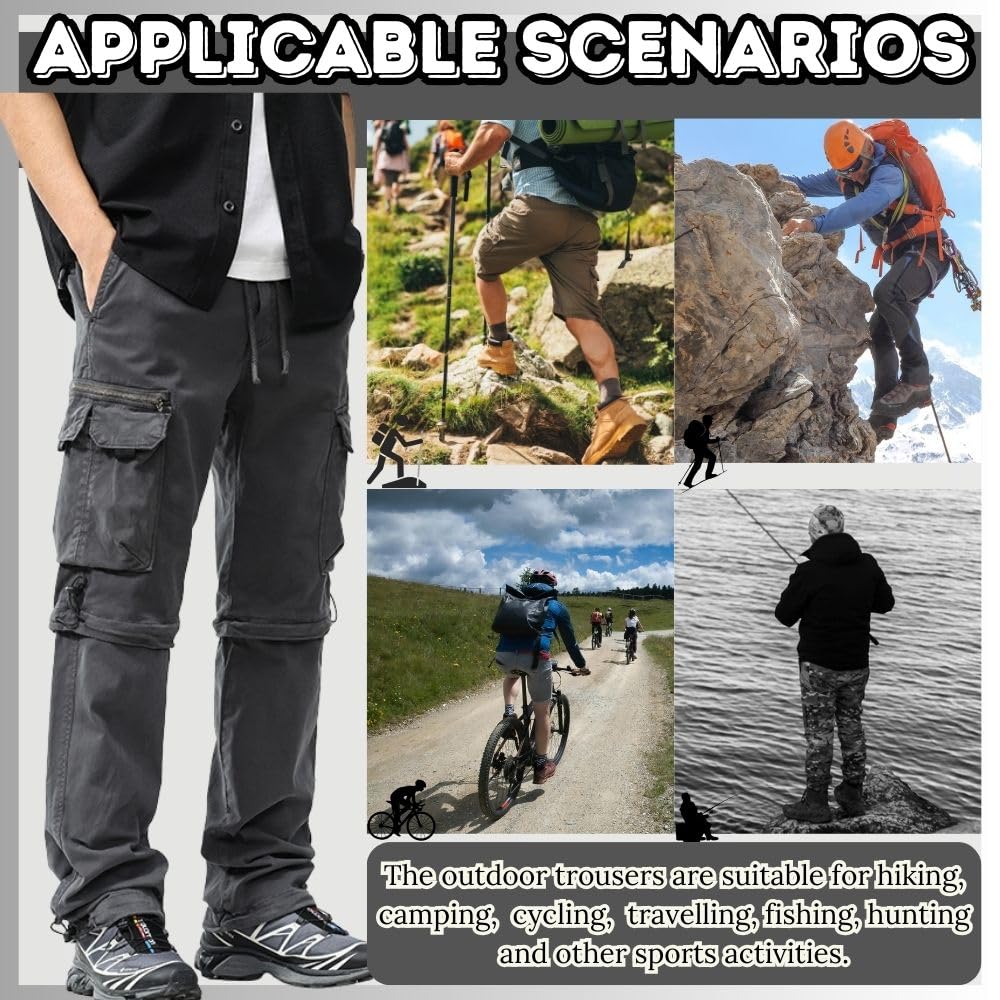 Pantalon de randonnée pour homme - Pantalon de travail amovible - Respirant - Pantalon d'extérieur - Séchage rapide - Pantalon fonctionnel d'été