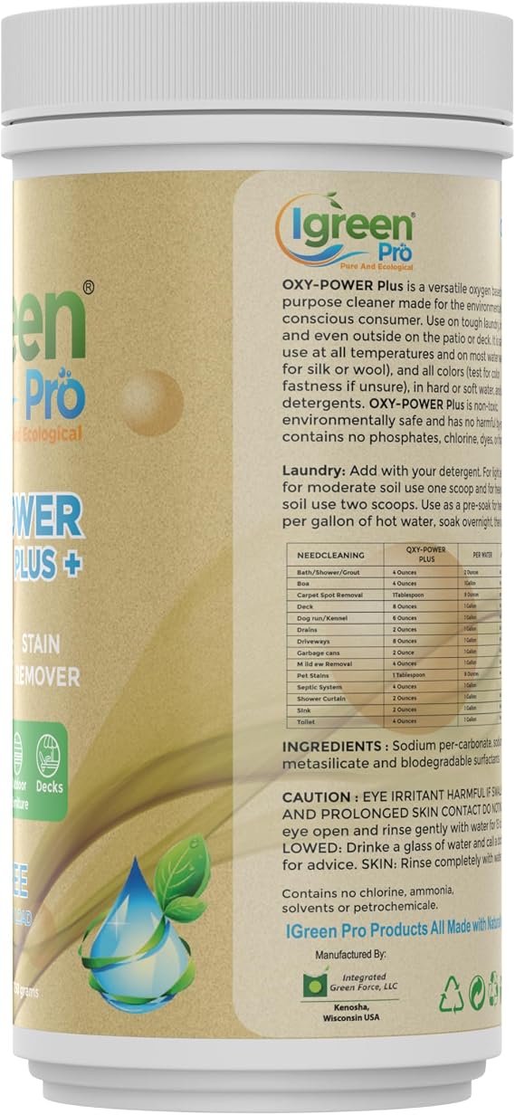 Oxygen Bleach Destainer & Deodorizer for Household Cleaning & Laundry, Oxy Power Plus