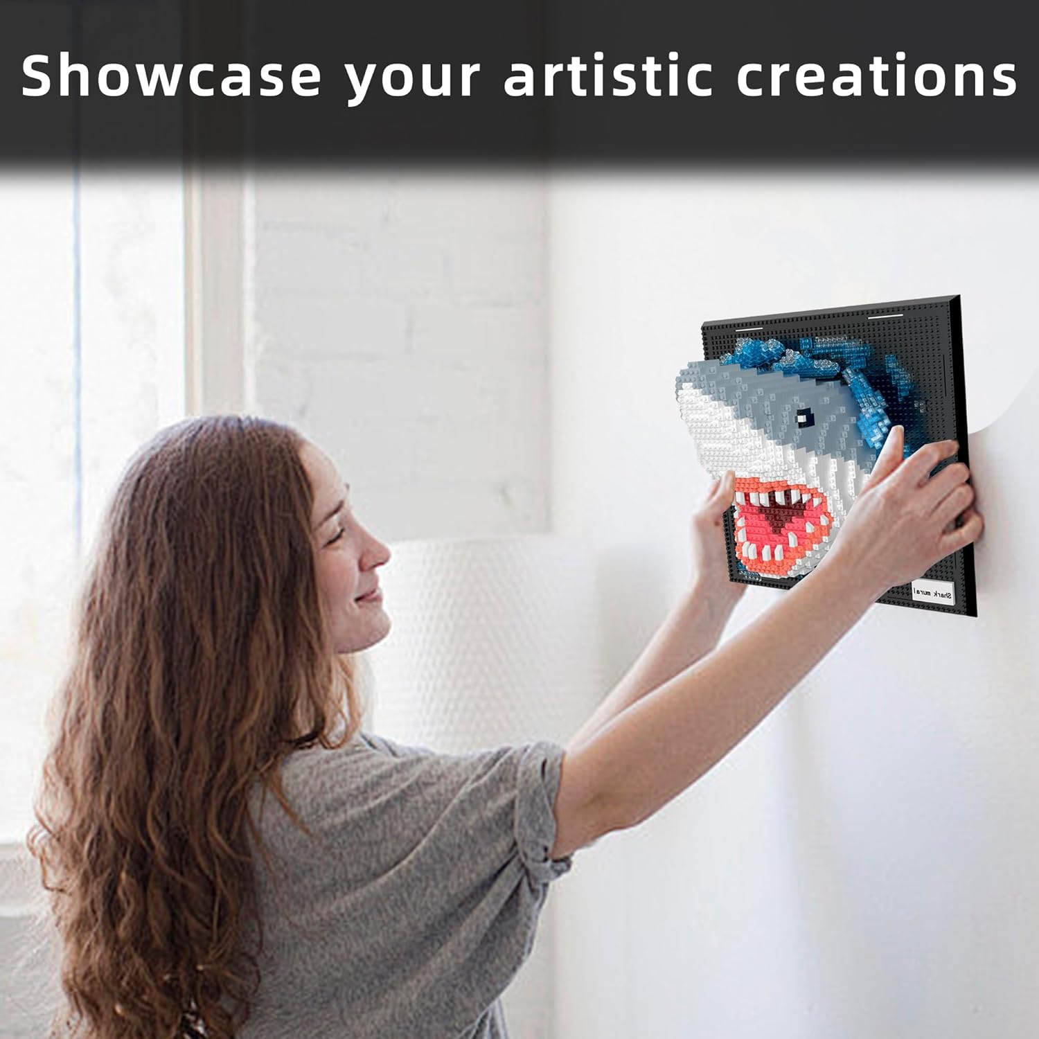 Mini Building Blocks Set Shark Mural - 3D Cute Animal Wall Art Shark Craft Kit Micro Mini Block Bricks Creative Ideals Building Toy, Collectible Architecture Decoration, Party Favor for Adult, 2166PCS - Image 6