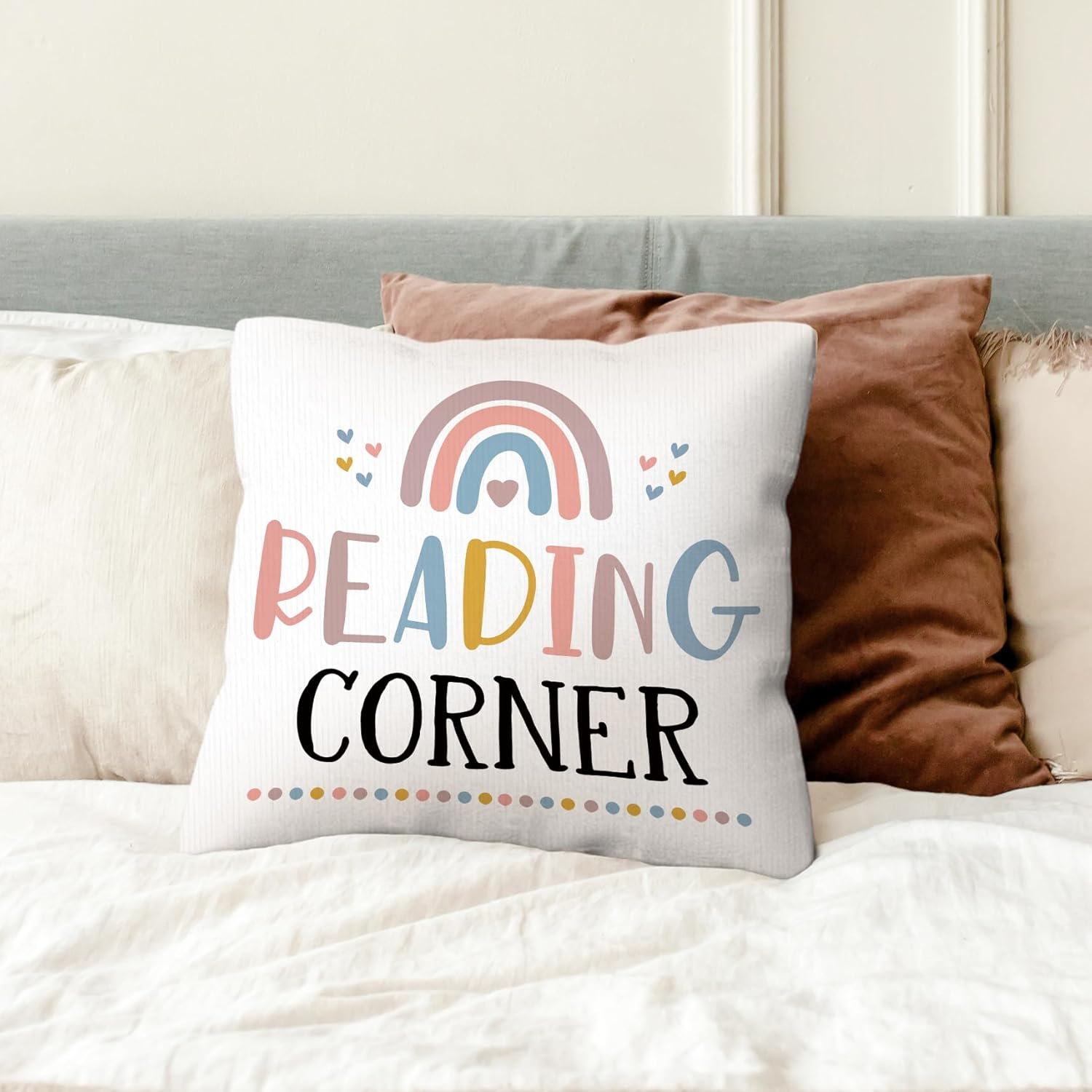 kdqua Reading Corner Pillow Covers 18x18, Classroom Book Nook Throw Pillow Covers for Nursery Library Reading Room Kids Room Decor, Colorful Cute Rainbow Decor Pillow Covers for Girls Bedroom - Image 2