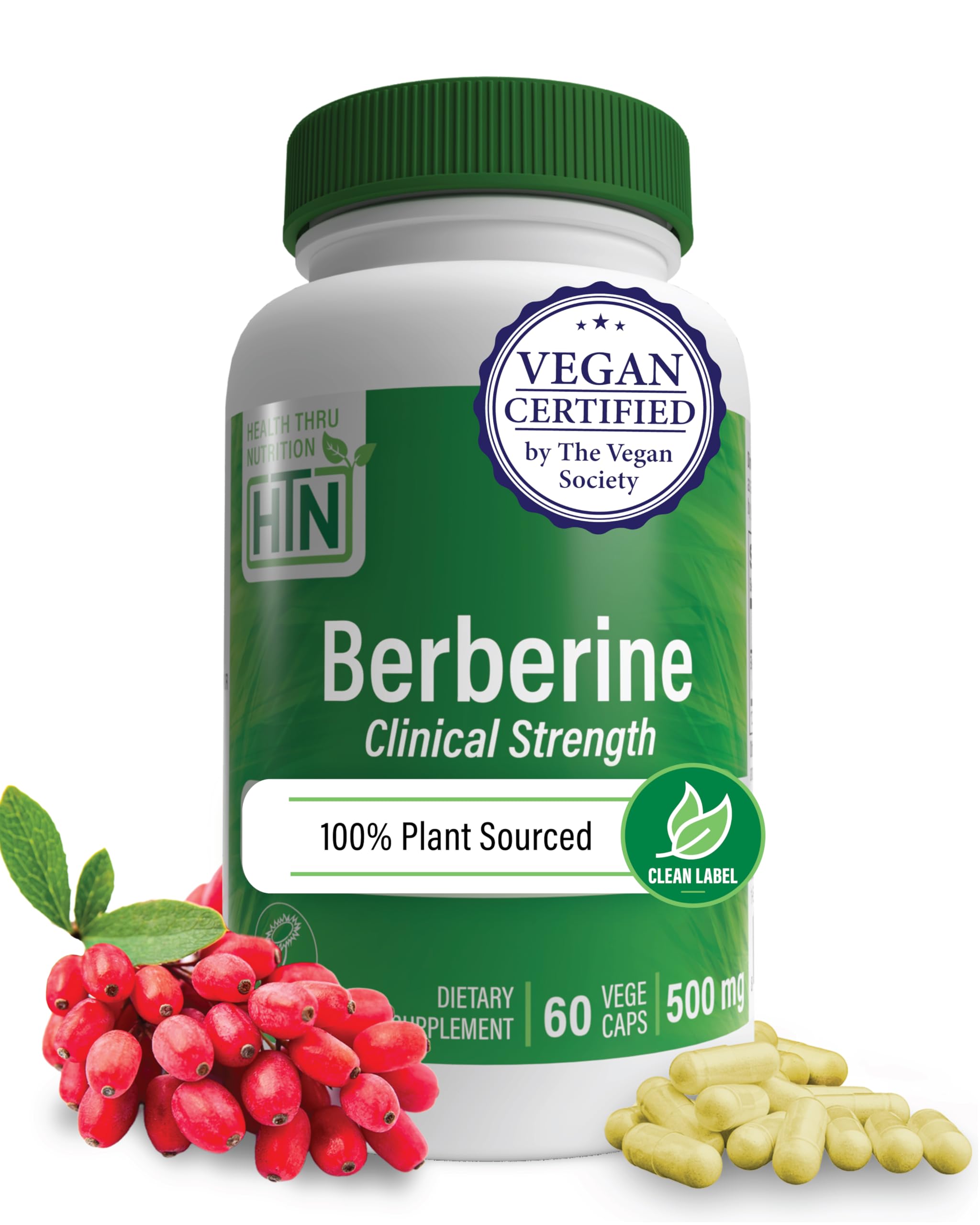 Health Thru Nutrition Non GMO Berberine HCl Vege Capsules,60 caps,500mg