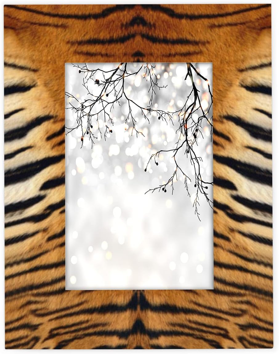 AUUXVA Picture Frames 5x7 for Wall Decor Animal Tiger Leopard Print Hanging Picture Frame with Stand Large Wood Photo Poster Frames Collage for Tabletop, Acrylic Face