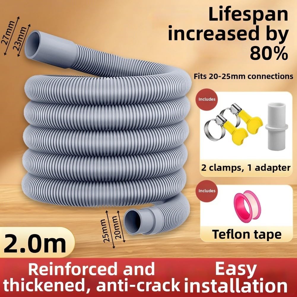 Flexibles Ablaufschlauch-Set für Waschmaschinen mit Adapter und U-förmiger Unterstützung, PP-Material für sichere Verbindungen, Grau (003)