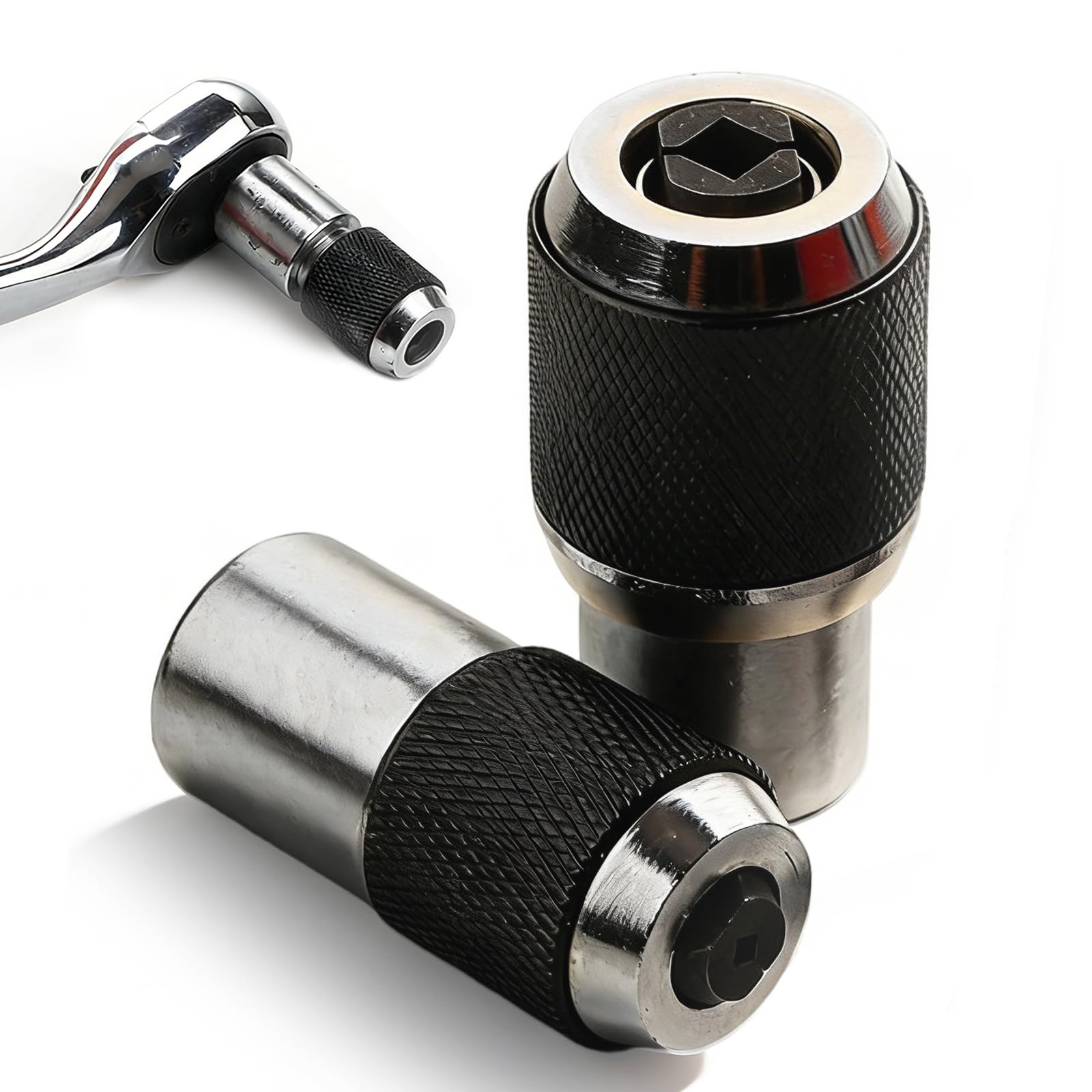 2 PCS Adjustable Tap Socket Set, Ratchet Tap Wrench 3/8" Drive Socket Extractor Tool for Thread Taps Reamers Screw Extractors