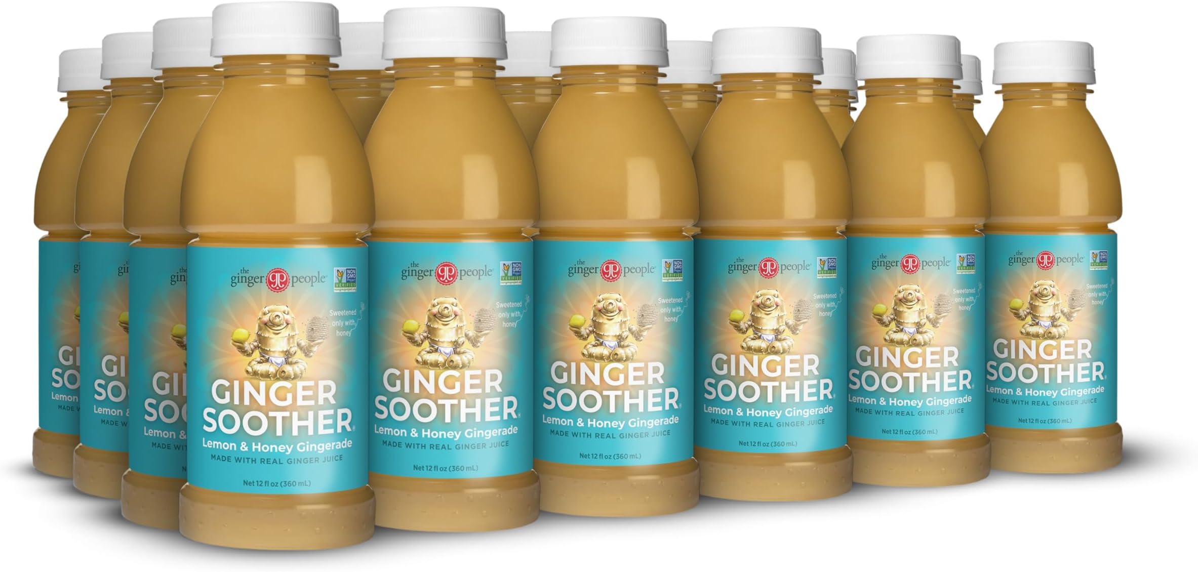 Ginger Soother Lemon & Honey Gingerade – Digestive Support, Sweetened only with Honey, Real Ingredients, Enjoy Hot or Cold - 12 Fl Oz Bottle (Pack of 24)