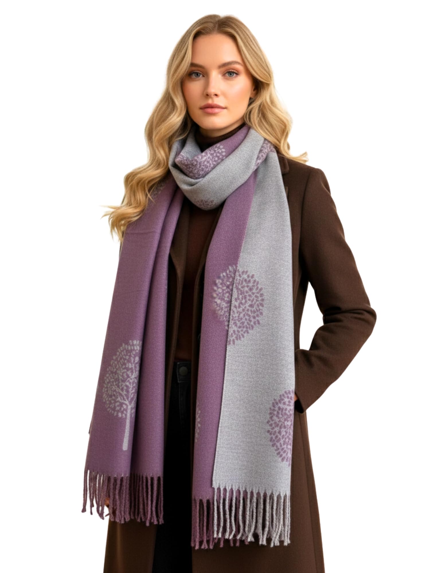 The Accessory Co. Women's Long Lilac Tree Of Life Blanket Scarf - Winter Scarfs, Reversible Pashmina Shawl, Scarves & Wraps, Scarf Thick Blanket, Warm Scarf Big Large Wrap, Tree Life Gift (Long Lilac)