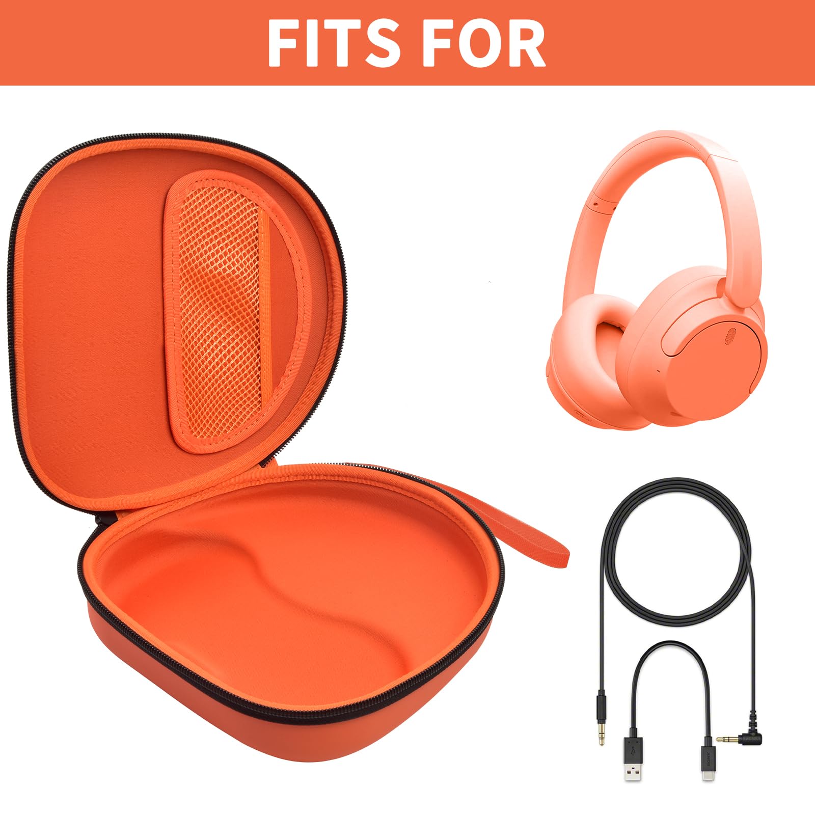 PAIYULE Case Compatible With Sony WH-CH720N WH-CH520 WH-1000XM4 Noise Canceling Wireless Headphones Bluetooth Over The Ear Headset, Carrying Storage For JBL Tune 720BT 510BT (Box Only) (Orange - View #9