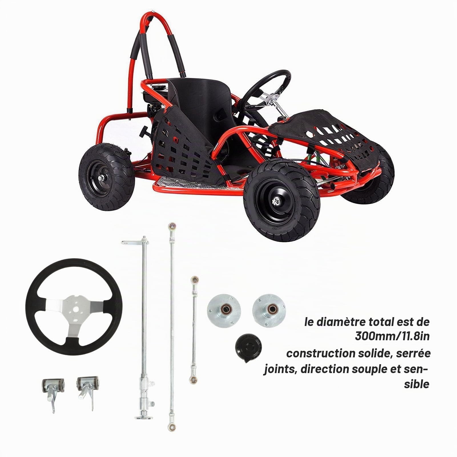 Kit de Direction Kart, Go Kart Wheel avec Accessoires en Métal Go Pièces pour 100 125 140 150 Quad