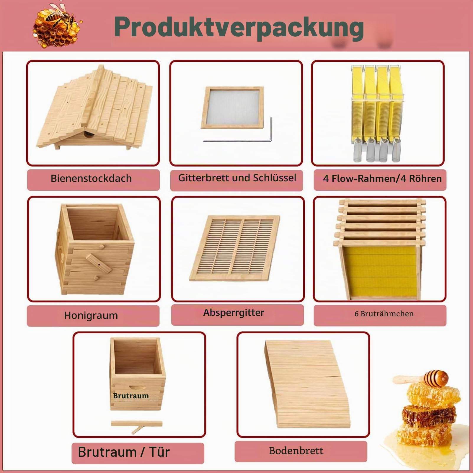 Imker-Starterset, Flow Hive Bienenstock, komplettes, wachsüberzogenes Bienenstock-Set mit Honigschleuder, Keine Störung der Bienen nötig, geeignet für Anfänger